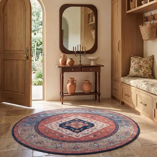 Vista 12 de SAFAVIEH Alfombra lavable Tucson Collection - 2 pies 6 pulgadas x 4 pies, azul óxido, antideslizante y fácil de limpiar, ideal para sala de estar