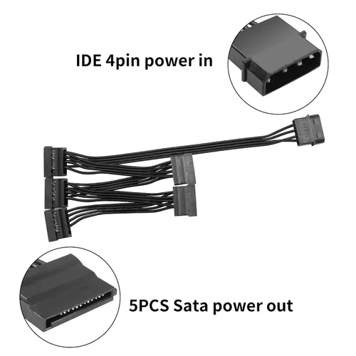 Vista 3 de YACSEJAO IDE a SATA Cable de alimentación LP4 4 pines 1 a 5 × 15 pines SATA Divisor Adaptador de Alimentación Cable Convertidor para PC Servidor
