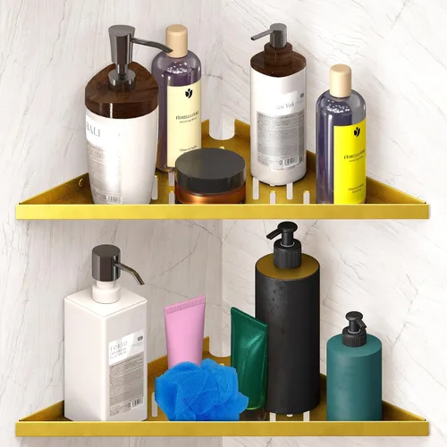 Vista 8 de Estantes esquineros de baño para ducha, adhesivo, palo, taladro, sin taladro, estante esquinero flotante negro fuerte de 16 pulgadas para pared