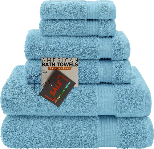 Vista 31 de American Bath Towels Juego de 6 toallas turcas de 100% algodón, ultra suaves, absorbentes, 2 toallas de baño, 2 toallas de mano, 2 toallas pequeñas