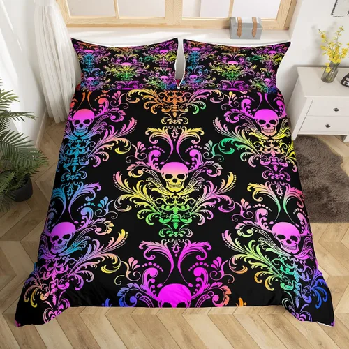 Vista 41 de Erosebridal Juego de ropa de cama gótica de damasco para adultos, funda de edredón victoriana antigua, tamaño individual, funda de edredón gótica