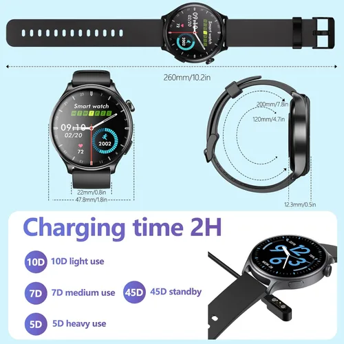 Vista 6 de YMS Reloj inteligente para mujer, Android, los mejores relojes de fitness impermeables para hombres (respuestas/hacer llamadas), frecuencia Negro