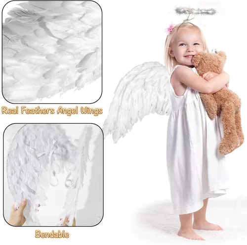 Vista 3 de Hyperzoo Angel Wing with Halo Headband for Girls Halloween Xmas Party Angel Costume for WomenGirlsToddler