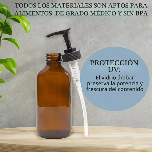 Vista 5 de Cornucopia Brands Botellas de bomba de vidrio de 8 onzas (paquete de 4, marrón ámbar) dispensadores de jabón con bombas de plástico negro
