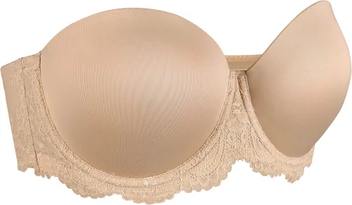 Vista 4 de HACI Brasier sin tirantes de figura completa para mujer, cobertura multidirección, con aros, talla grande