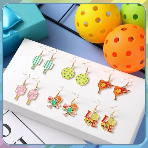 Vista 5 de Nosiny 6 pares de aretes deportivos para mujer, aretes de juego, joyería de fútbol, voleibol, sóftbol, fútbol, tenis, golf, dentista, enfermera