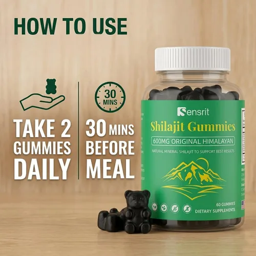Vista 6 de Shilajit Gummies 600mg Resina Shilajit pura del Himalaya Energía natural, resistencia, claridad mental y apoyo de vitalidad para hombres