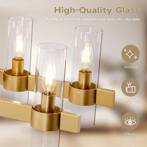 Vista 3 de Candelabros Lineales Dorados para Comedor, Candelabro Rectangular de 54" con Vidrio, Candelabros Modernos de 16 Luces Sobre Mesa, Candelabro