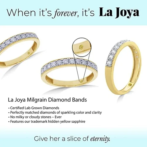 Vista 3 de La Joya Anillos de diamantes creados en laboratorio con certificación TW de 12 CT para mujer, anillo apilable de oro amarillo de 10 quilates, anillo