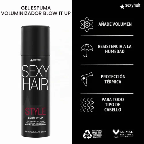 Vista 5 de SexyHair Style Blow It Up - Espuma de gel voluminizante, 5 onzas, hasta un 50% más de volumen, añade brillo
