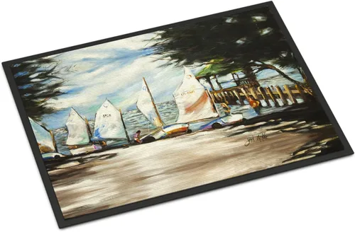 Vista 200 de Caroline's Treasures JMK1017JMAT - Tapete de caza de rana garza azul, 24 x 36 pulgadas, tapete para puerta delantera, interior y exterior