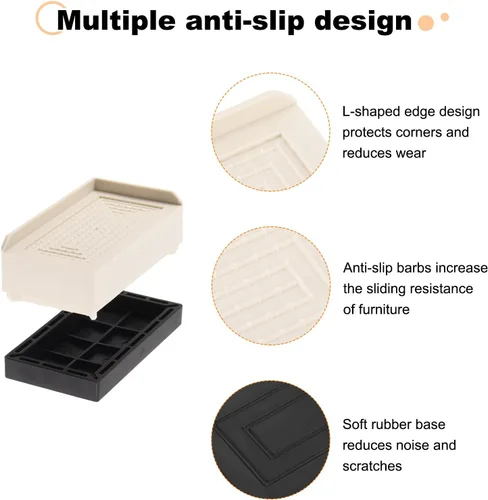 Vista 4 de uxcell Paquete de 4 elevadores rectangulares para cama, 1.6 pulgadas, borde en L, resistentes, ajustables, para cama, sofá, mesa y elevador de sofá