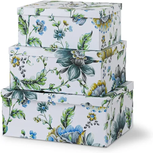 Vista 13 de Soul & Lane Cajas de almacenamiento de cartón decorativas con tapas para decoración y organización del hogar, juego de 3 cajas grandes de recuerdo