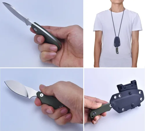 Vista 5 de Cuchillo de caza Survival EDC para hombres, cuchillo compacto de hoja fija de 5.87 pulgadas con vaina kydex vertical/horizontal, cuchillo de cuello