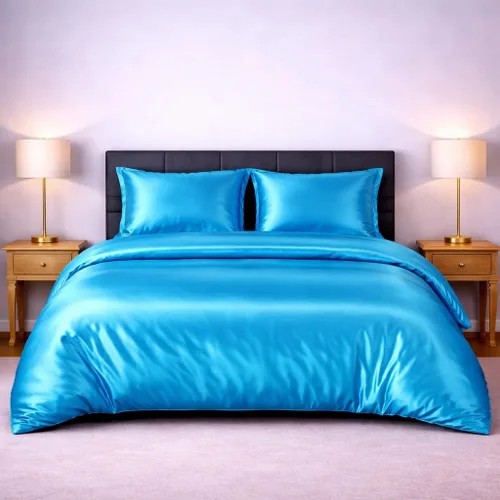 Vista 23 de Juego de funda de edredón de satén de seda – Juego de ropa de cama de lujo de 4 piezas con 1 funda de edredón, 1 sábana bajera
