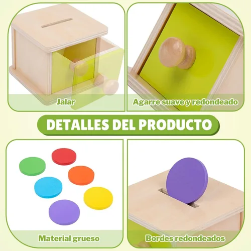 Vista 5 de Adena Montessori Caja de monedas, caja de permanencia para monedas de bebé de 1 año, juguetes de desarrollo de bolas de madera para bebés de 6 a 12