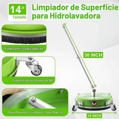 Vista 3 de PWACCS Limpiador de superficies para lavadora a presión de 14" con ruedas