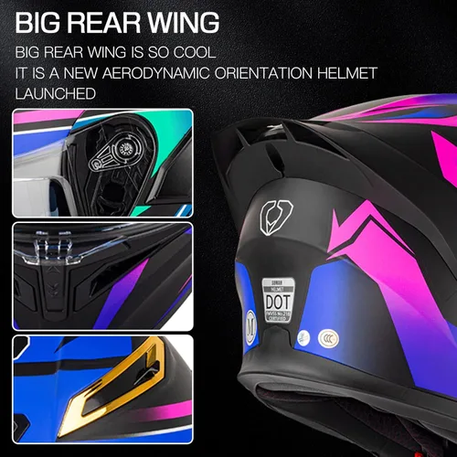 Vista 3 de Casco modular Bluetooth para motocicleta, certificado DOT, abatible, de cara completa, antivaho, doble máscara, casco de motocicleta de calle