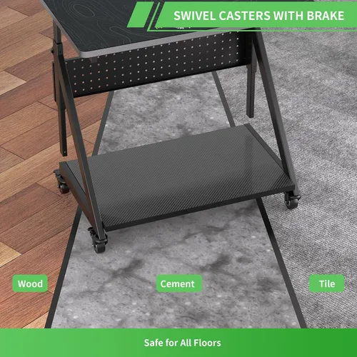 Vista 8 de Soporte de carro de torre de computadora ajustable en altura, mesa de pie para computadora portátil, soporte de impresora con ruedas bloqueables
