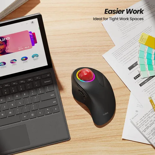 Vista 3 de Nulea M505B Ratón Trackball Inalámbrico, Ratón Ergonómico Recargable RGB Rollerball, Control Fácil con Dedo Índice con 5 DPI Ajustables, Conexión