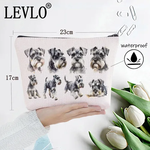 Vista 2 de LEVLO Bolsa de maquillaje cosmética Schnauzer miniatura Schnauzer amante regalo miniatura Schnauzer mamá bolsa de viaje Bolsa de viaje Schnauzer
