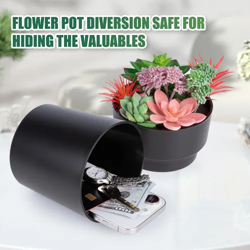 Vista 6 de BarGifts Maceta de Flores Negra Caja de Seguridad de Desviación, Caja de Almacenamiento Secreto Oculta Mantén Tus Objetos de Valor Seguros Como
