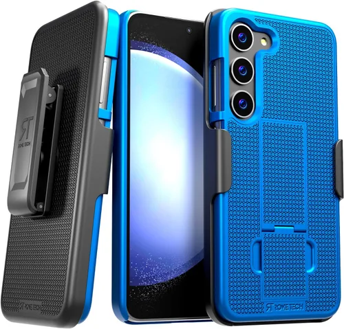 Vista 8 de Funda diseñada para Samsung Galaxy S23 con funda de clip para cinturón, funda de teléfono con función atril, color negro