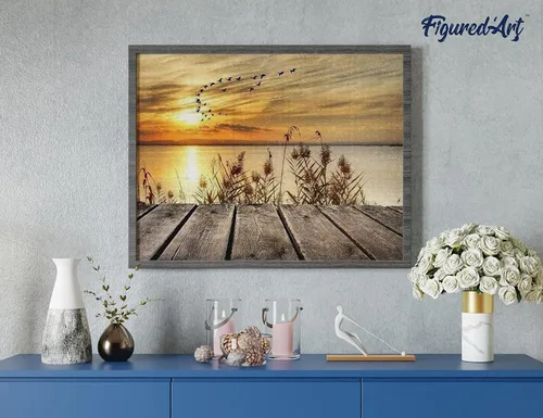 Vista 3 de Figured'Art Kit de arte de pintura de diamantes para adultos de 16 x 20 pulgadas, taladro cuadrado completo 5D en el lago, lienzo enrollado