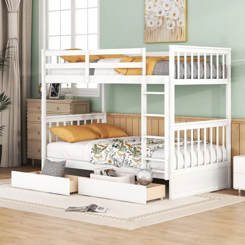 Vista 11 de Merax Litera de madera con dos cajones, litera de madera convertible con escaleras y dos cajones de almacenamiento, marco de cama desmontable
