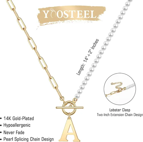Vista 6 de Yoosteel Collar de perlas con inicial para mujer, gargantilla de cadena de perlas delicadas, collares con iniciales para mujer, cierre de palanca