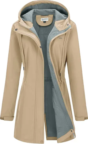 Vista 11 de 33,000ft Chaqueta larga Softshell para mujer con capucha, forro polar, resistente al viento, cálida, impermeable, rompevientos Negro