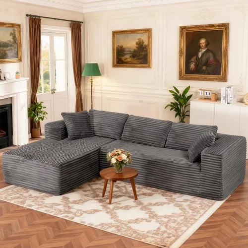 Vista 18 de COMHOMA - Sofá seccional modular de 105" con asiento profundo, sofá en forma de L tapizado en nube, brazos anchos, tela de corduroy, chaise lounge