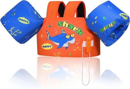 Vista 10 de Moko Banda de natación para niños de 20-30-50 libras, bonito chaleco de natación de dibujos animados para niños pequeños, flotadores de piscina