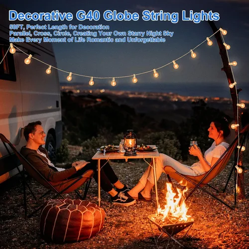 Vista 4 de Bosceos Tira de luces LED G40 para exteriores, 25 pies, regulables, inastillables, impermeables, con 12+2 bombillas conectables, luz colgante Blanco