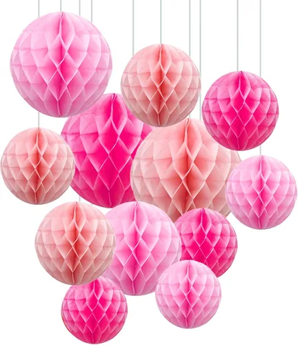Vista 15 de ZOOYOO 12 piezas 15 cm 25 cm bolas de panal decorativas de papel de seda con pompones colgantes para cumpleaños, baby shower, boda, compromiso, Azul