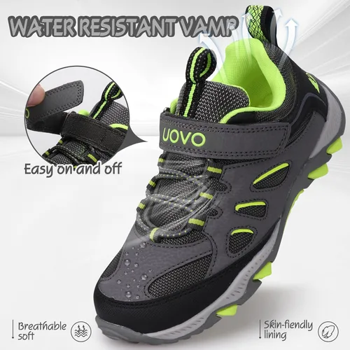 Vista 2 de UOVO Botas de senderismo resistentes al agua para niños, zapatos para caminar al aire libre, antideslizantes, al tobillo, zapatos deportivos