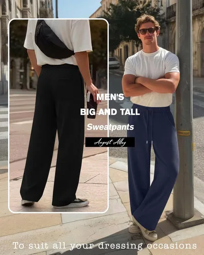 Vista 2 de August Alley Paquete de 4 pantalones deportivos para hombre, grandes y altos, delgados, atléticos, con parte inferior abierta, con cordón y bolsillos