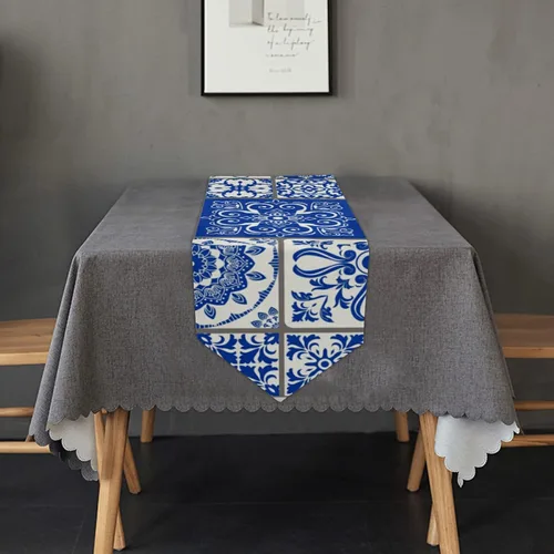 Vista 7 de Camino de mesa de 13 x 90 pulgadas, color azul, de cerámica mexicana, antideslizante, resistente al calor, moderno, ideal para cenas, vacaciones