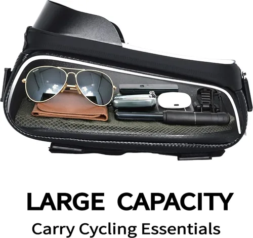 Vista 2 de Bolsa de soporte para teléfono de bicicleta, resistente al agua, estuche rígido de gran capacidad, tubo superior, marco frontal, accesorios