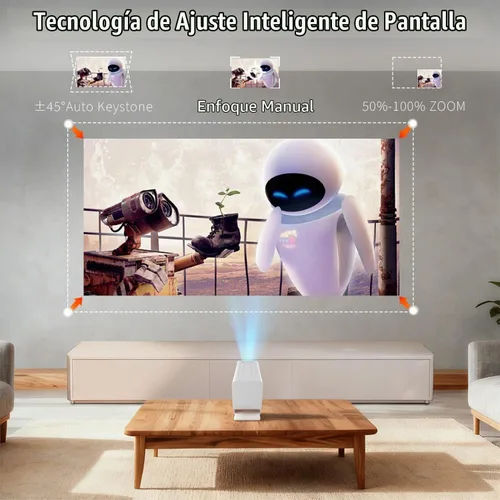 Vista 5 de Mini proyector con WiFi y Bluetooth, proyector inteligente compatible con 1080P con aplicaciones integradas, proyector de películas para exteriores