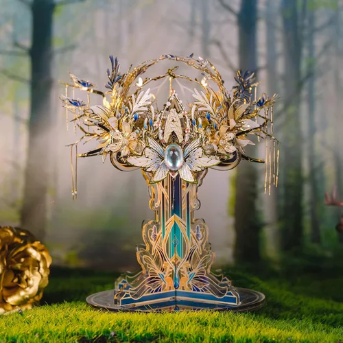 Vista 6 de MU Serie de hadas, coronas de elfo, kit de modelo de metal 3D, corona de hada, Cenicienta, princesa, kits de rompecabezas para adultos, construcción