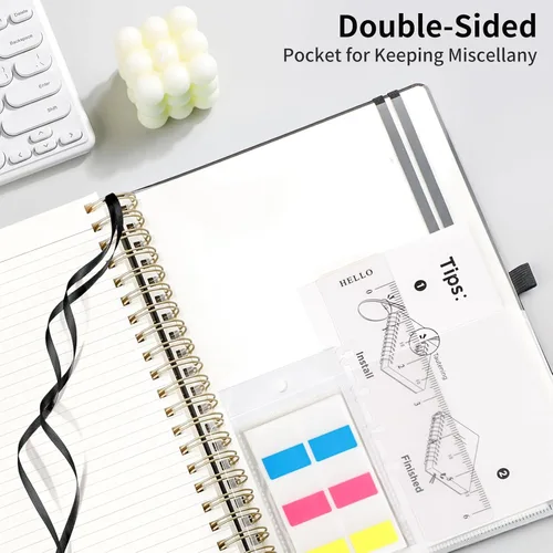 Vista 5 de EMSHOI Cuaderno con espiral de la universidad rayado, 300 páginas numeradas, A4 tapa dura grande de cuero, cuaderno rayado grueso de 100 g/m²