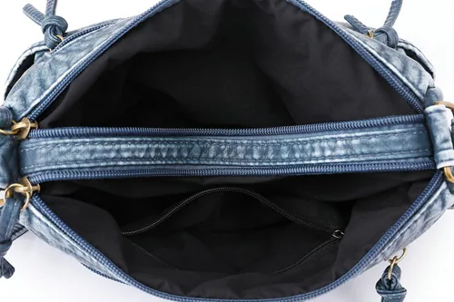 Vista 6 de Bolso Hobo de cuero para mujer, bolso de mezclilla retro, bolso cruzado grande, bolso de hombro casual