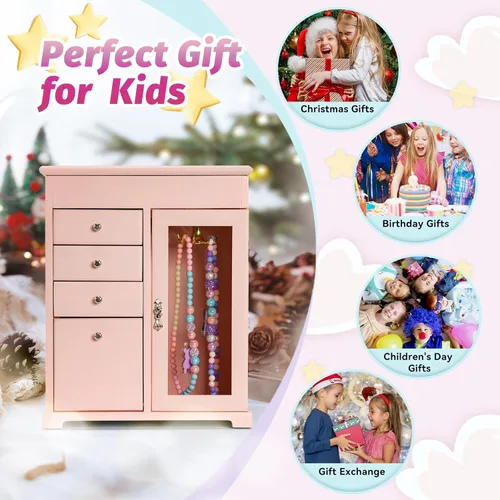 Vista 2 de Miratino Joyero musical para niñas, joyero para niños con bailarina giratoria, cajas grandes de madera de 5 capas de joyería y organizadores
