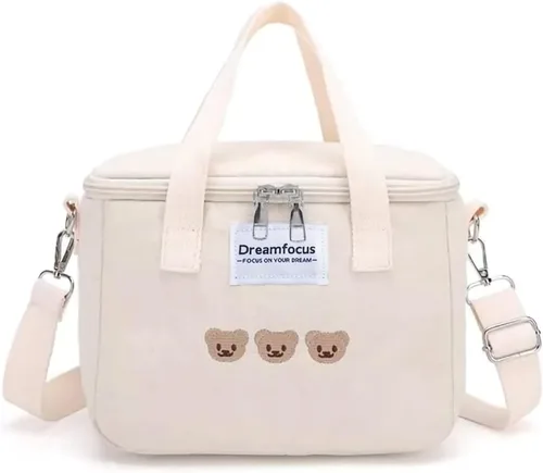 Vista 8 de Dreamfocus Bonita bolsa de almuerzo aislada para niñas, gran capacidad, asa y correa, lonchera Kawaii para niños, adolescentes, mujeres, trabajo