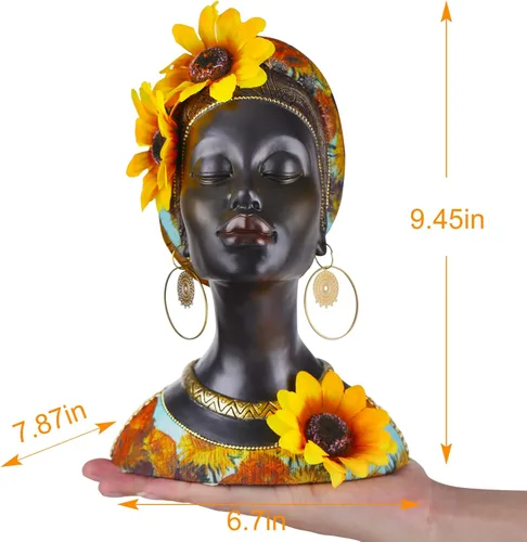 Vista 2 de Esculturas de arte africano, estatuas modernas de mujeres africanas, decoración de habitación, figuras africanas de resina, estatua de busto