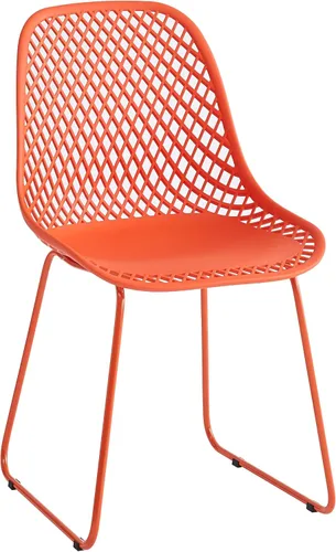 Vista 6 de Juego de 2 sillas de comedor modernas de plástico, sillas estables de cocina para interiores y exteriores con patas de metal para cafeterías