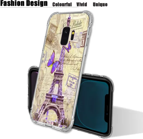 Vista 3 de Bcov Funda para Galaxy S9, París Torre Eiffel Postal Protección contra Caídas a prueba de golpes Funda TPU de cuerpo completo protectora resistente