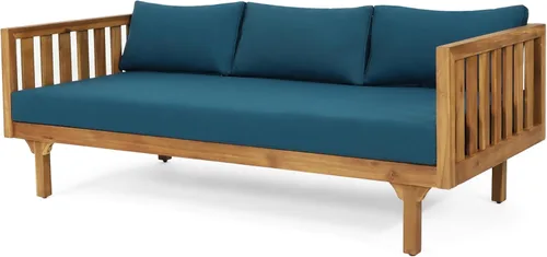 Vista 6 de Christopher Knight Home Tina Outdoor Cama de Día de Madera de Acacia de 3 Plazas, Acabado de Teca, Gris Claro