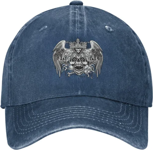 Vista 2 de Cowboy Hat Trendy Hats for Man and Women Djustable Four Season Outdoor Baseball Cap of Hell Skull with Angel Navy Blue